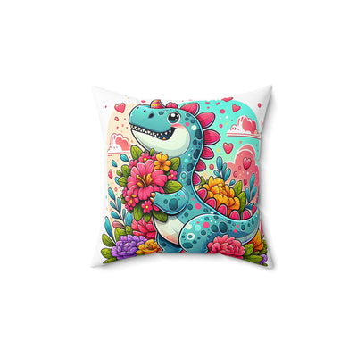 Playful Dinosaur Floral Pillow