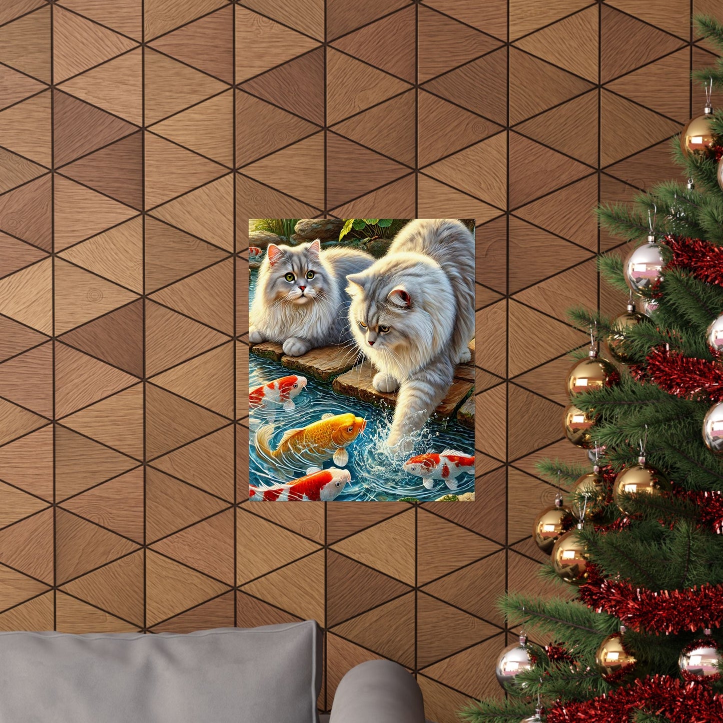 Charming Cat & Koi Pond Vertical Poster