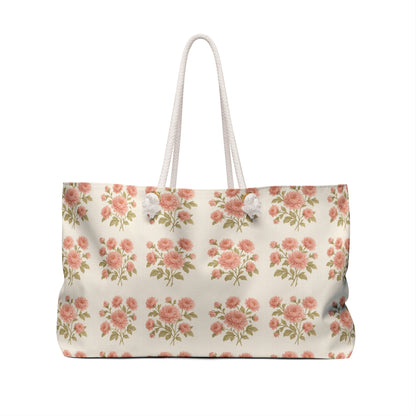 Vintage Pink Rose Pattern Weekender Bag