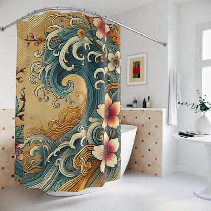 Ocean Wave Cherry Bloom Shower Curtain