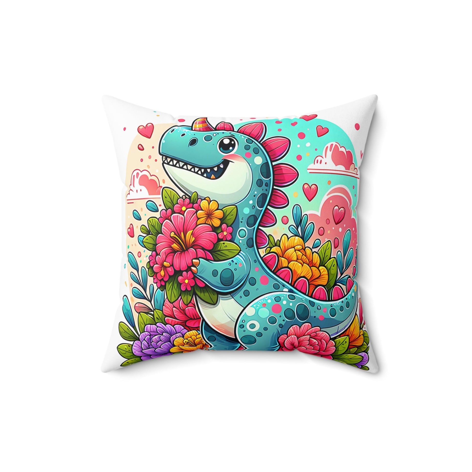 Playful Dinosaur Floral Pillow