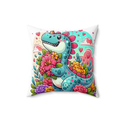 Playful Dinosaur Floral Pillow