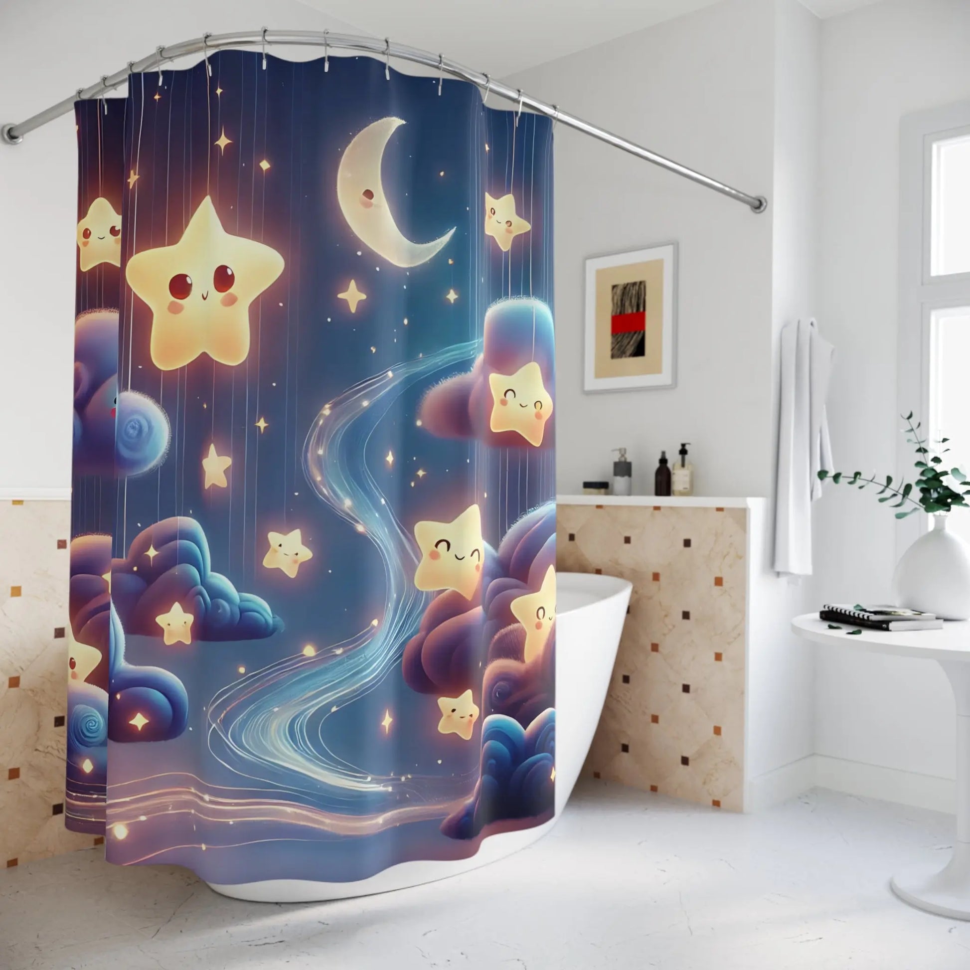 Galaxy Theme Kids Shower Curtain