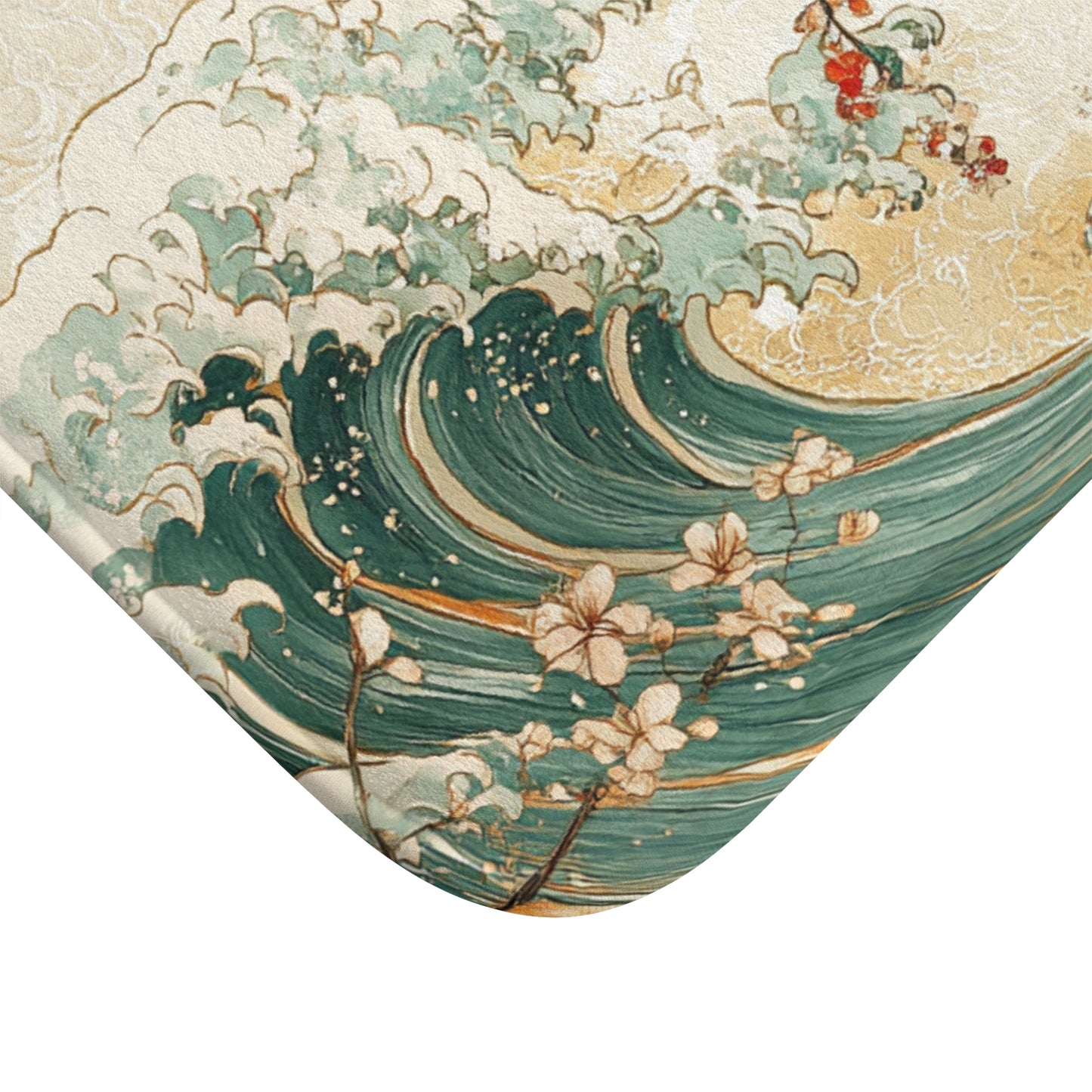 Elegant Wave & Blossom Bath Mat