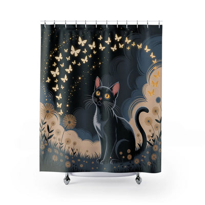 Enchanting Cat & Butterfly Shower Curtain