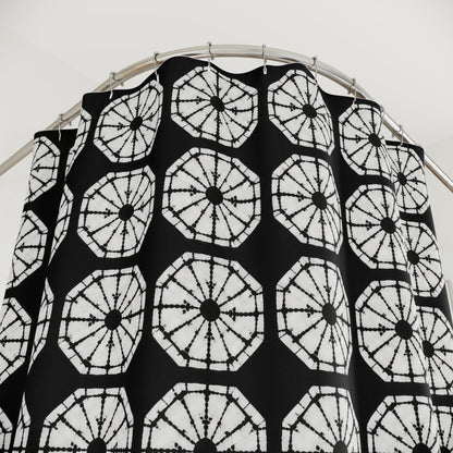 Japanese Shibori Shower Curtain - Black + White Tie-Dye Pattern, Boho Bathroom Decor, Artisan Style, Water Resistant