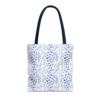 Blue Watercolor Dot Leaf Pattern Tote Bag