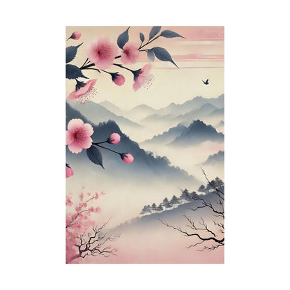 Cherry Blossom Mountain Art Poster