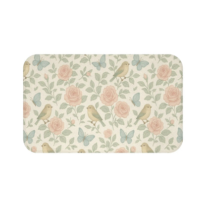 Botanical Birds and Roses Bath Mat
