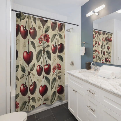 Red Cherries and Hearts Shower Curtain