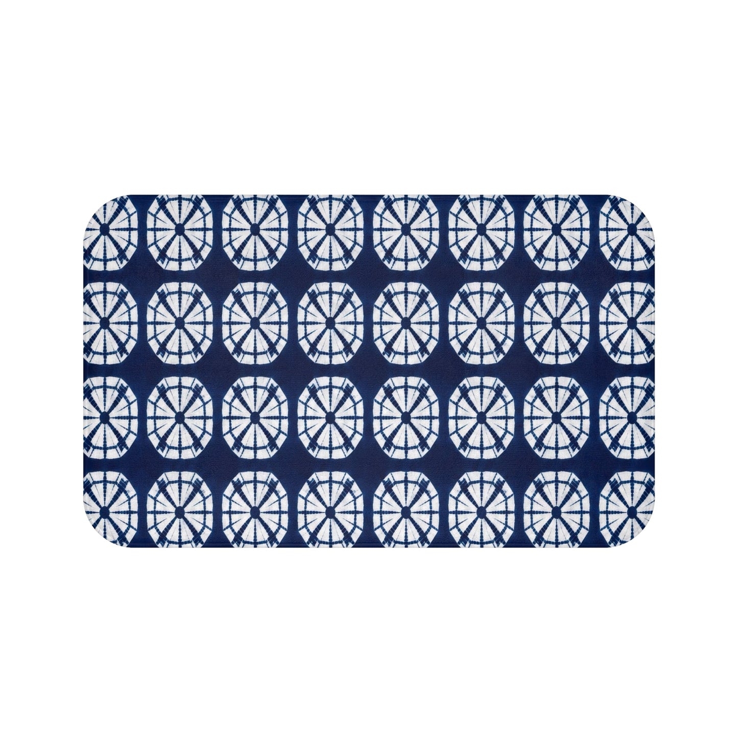 Japanese Shibori Indigo Bath Mat - Navy Blue Tie-Dye Pattern, Boho Bathroom Rug, Artisan Style, Non-Slip Bath Rug, Spa Bathroom Decor