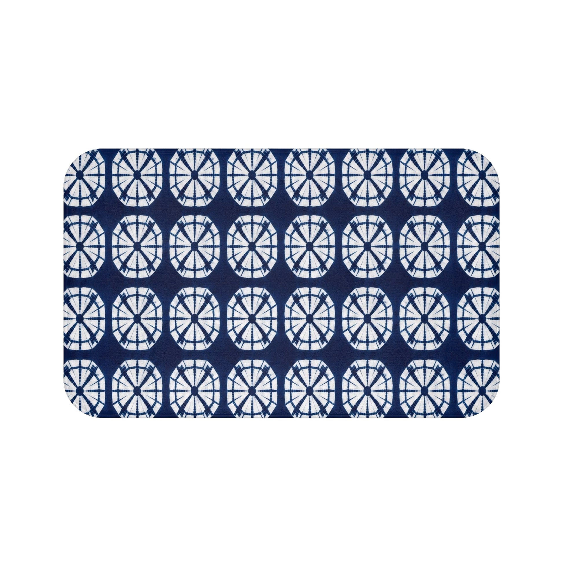 Japanese Shibori Indigo Bath Mat - Navy Blue Tie-Dye Pattern, Boho Bathroom Rug, Artisan Style, Non-Slip Bath Rug, Spa Bathroom Decor