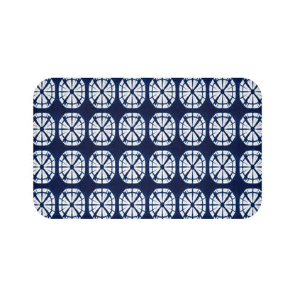 Japanese Shibori Indigo Bath Mat - Navy Blue Tie-Dye Pattern, Boho Bathroom Rug, Artisan Style, Non-Slip Bath Rug, Spa Bathroom Decor