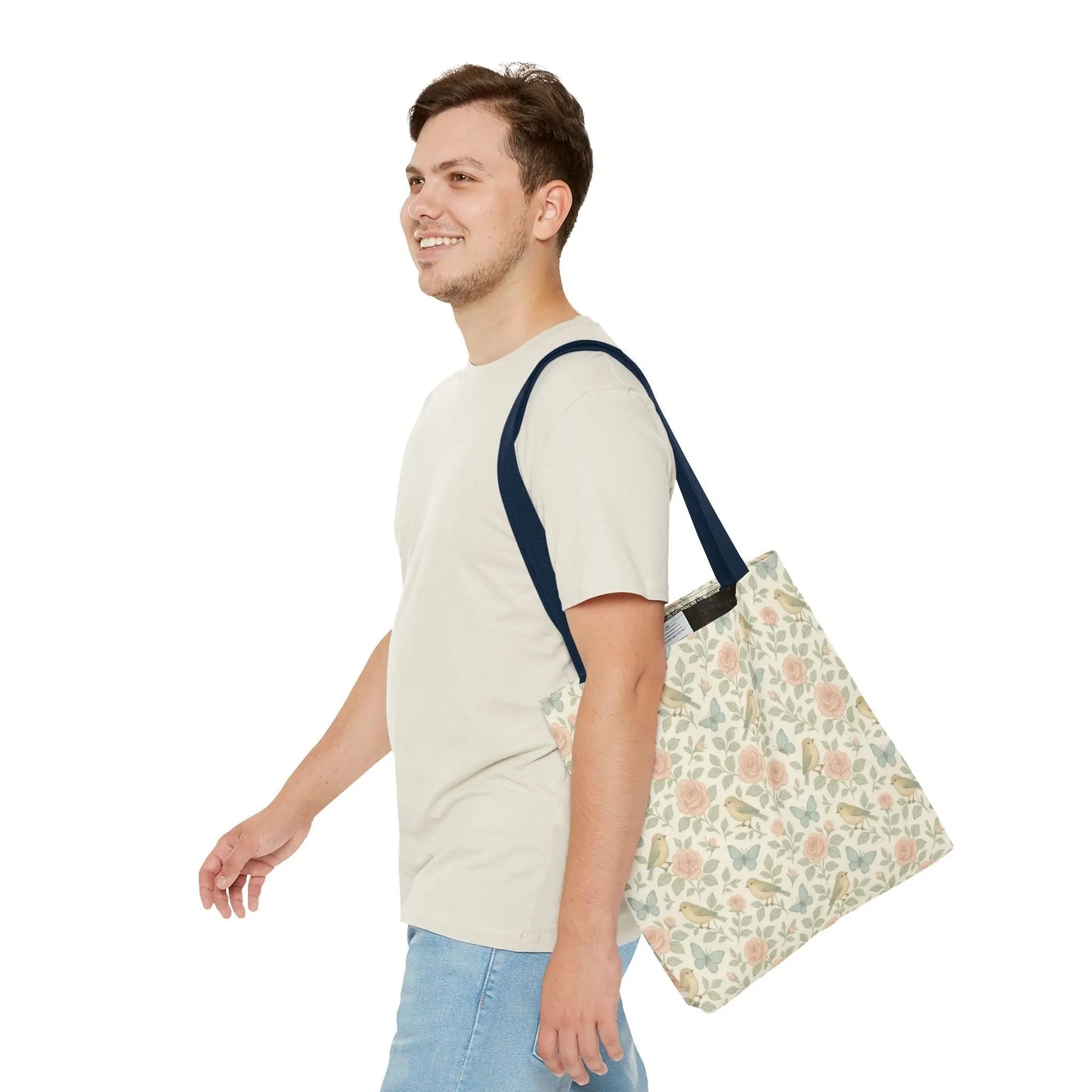 Vintage Rose and Bird Pattern Tote Bag
