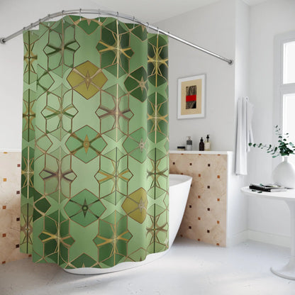 Green Geometric Star Pattern Shower Curtain