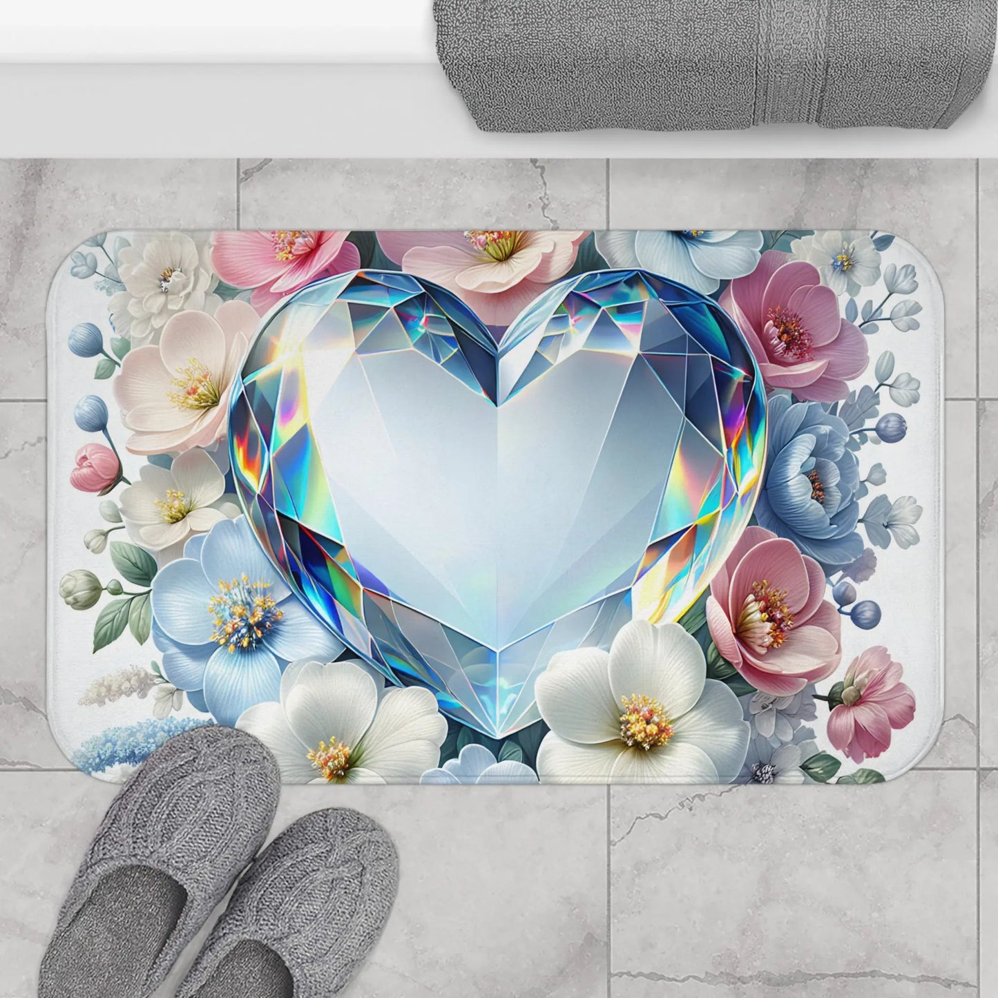 Floral Heart Bath Mat