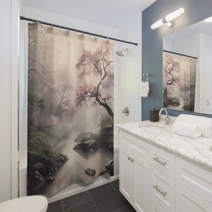 Elegant Misty Cherry Blossom Shower Curtain Tranquil Nature...