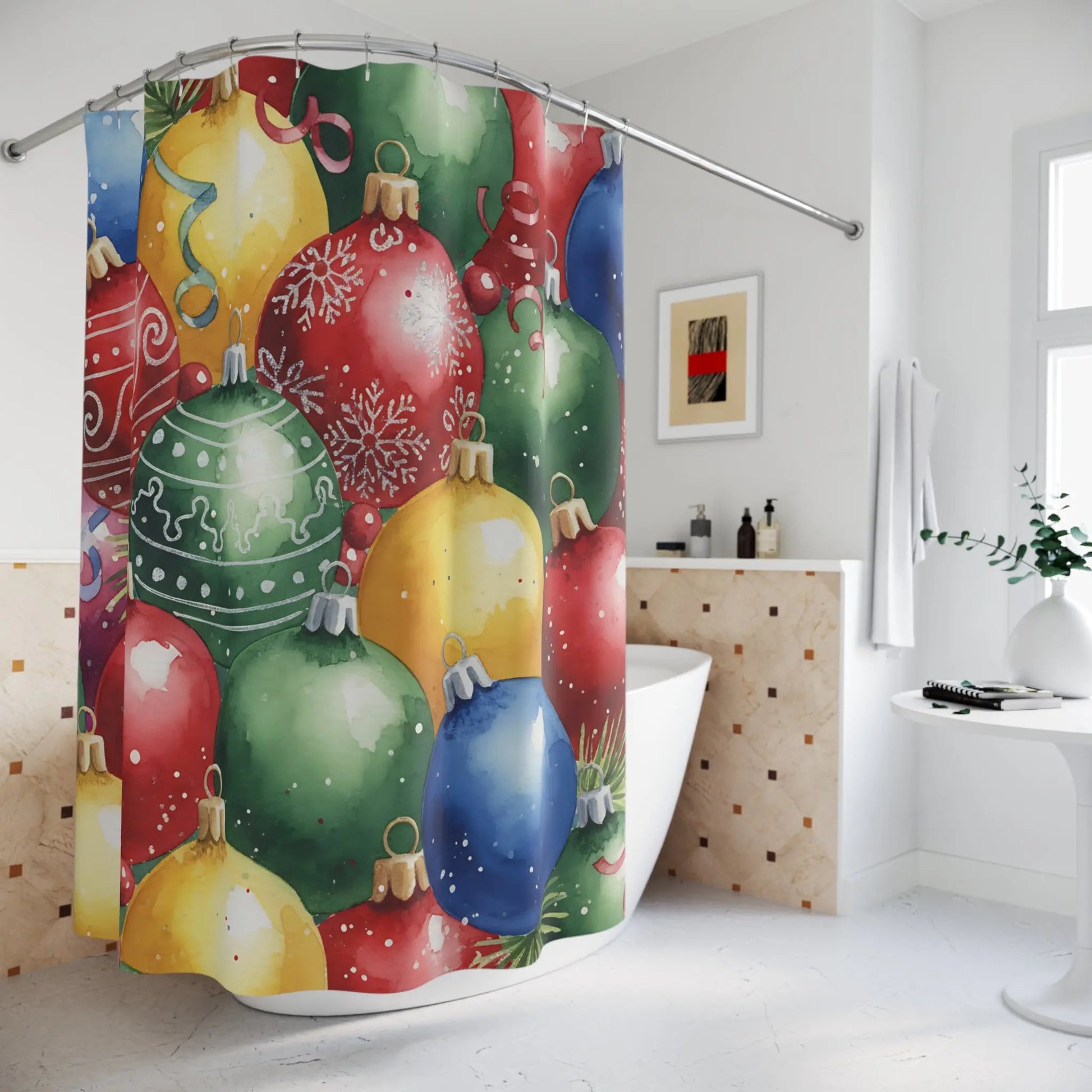 Colorful Christmas Ornaments Shower Curtain