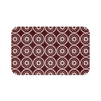 Japanese Shibori Bath Mat - Burgundy + White Tie-Dye Pattern, Boho Bathroom Rug, Non-Slip, Spa Bathroom Decor