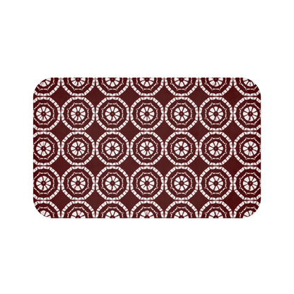Japanese Shibori Bath Mat - Burgundy + White Tie-Dye Pattern, Boho Bathroom Rug, Non-Slip, Spa Bathroom Decor