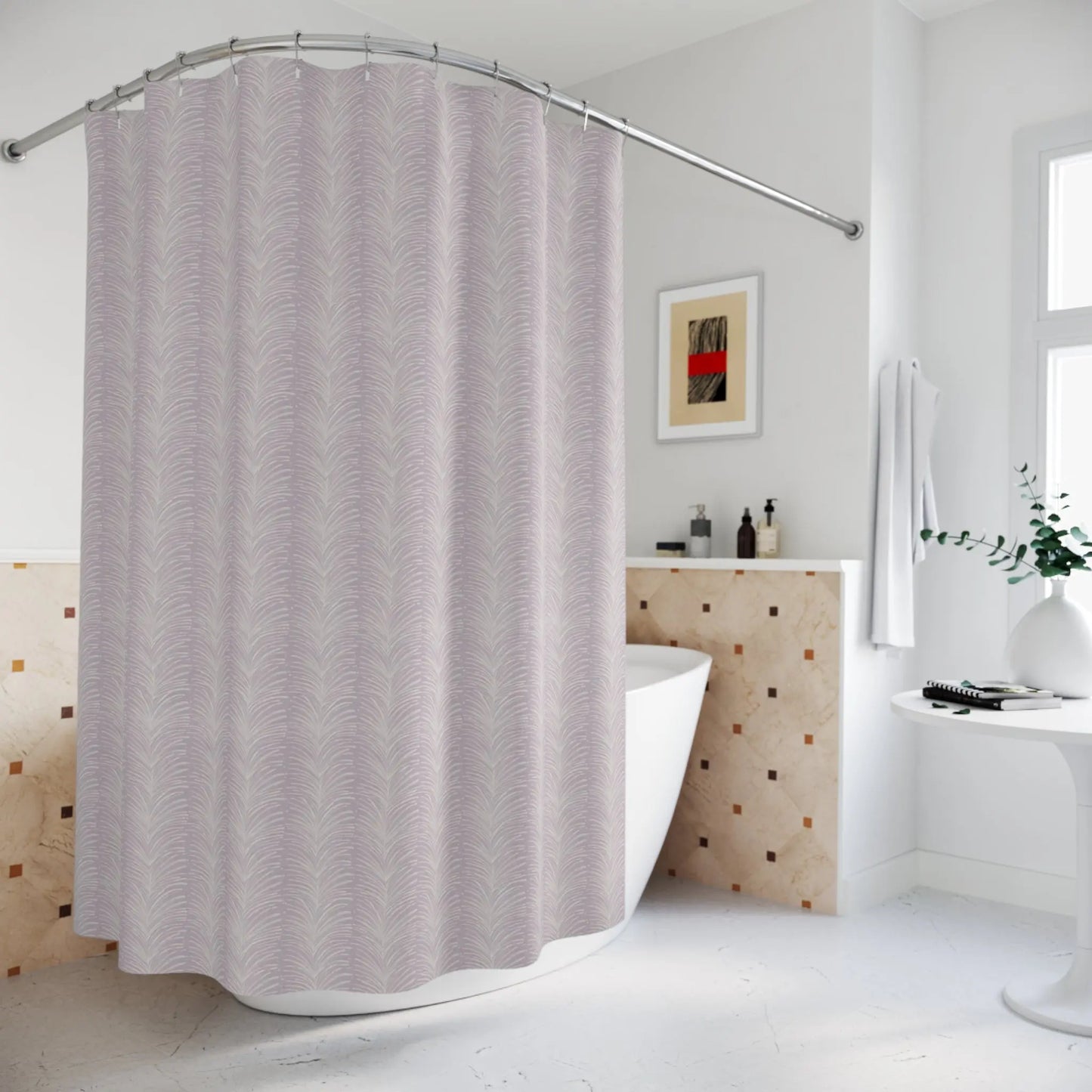 Lavender Feather Chevron Shower Curtain