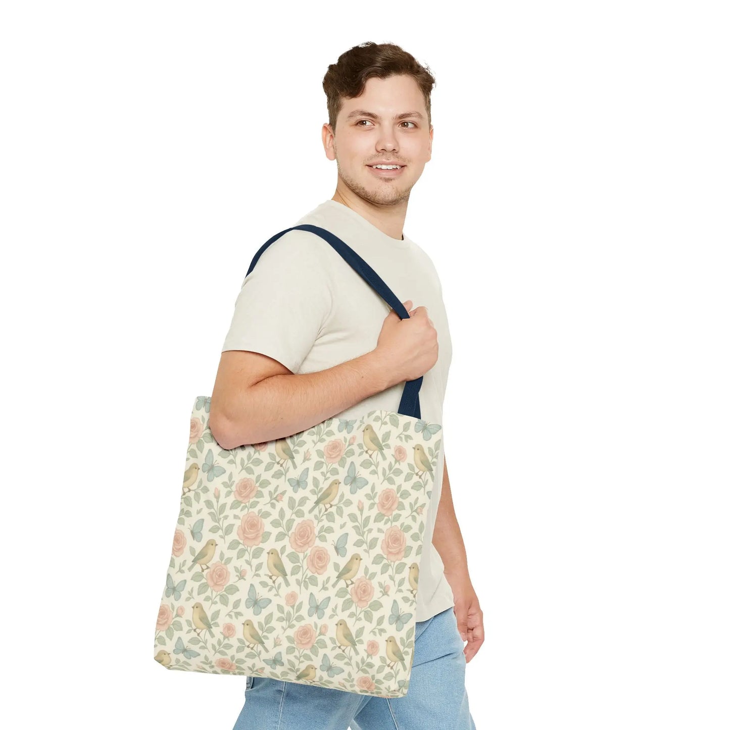 Vintage Rose and Bird Pattern Tote Bag
