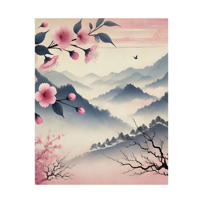 Cherry Blossom Mountain Art Poster