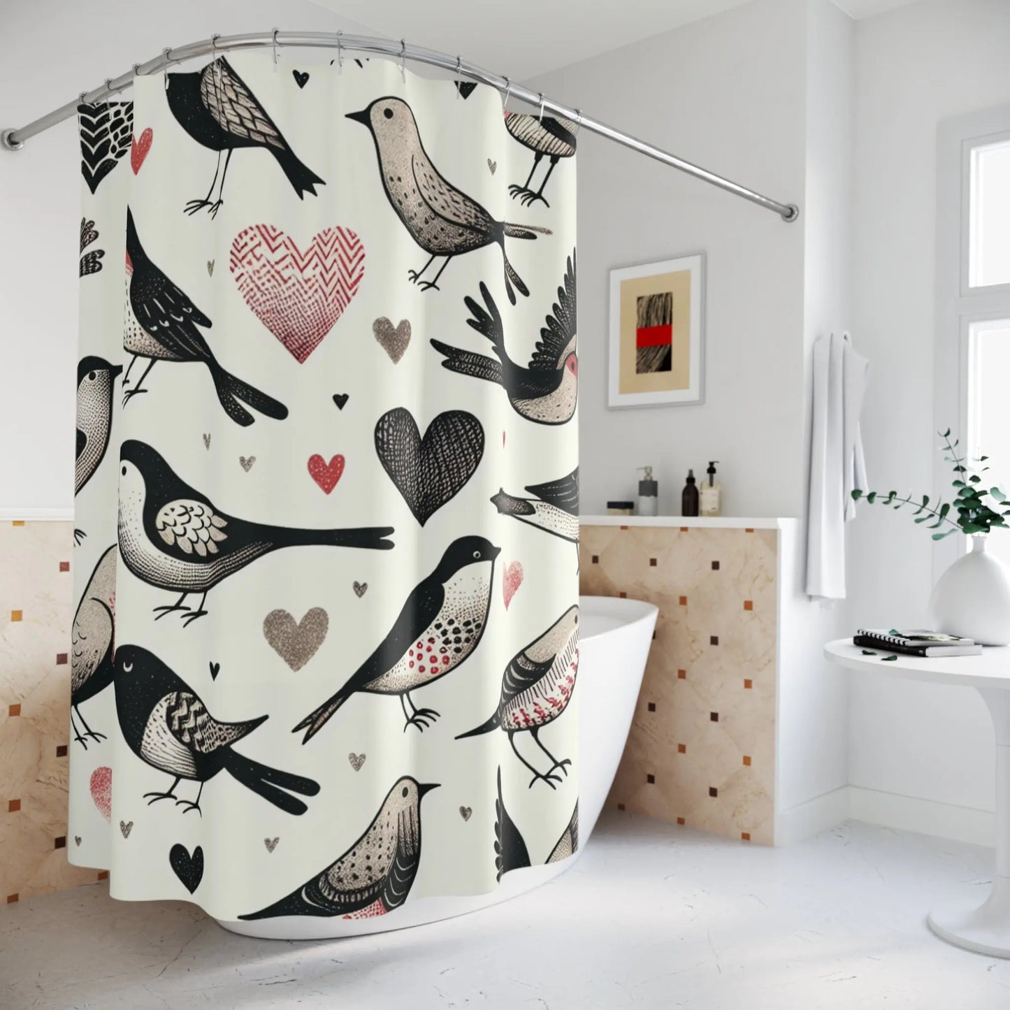 Charming Bird & Heart Shower Curtain