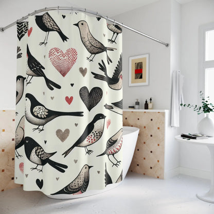 Charming Bird & Heart Shower Curtain