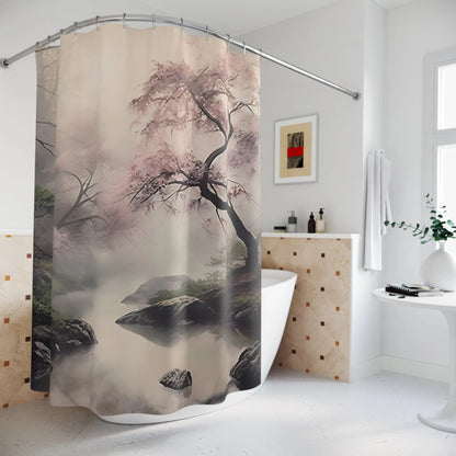 Elegant Misty Cherry Blossom Shower Curtain Tranquil Nature...