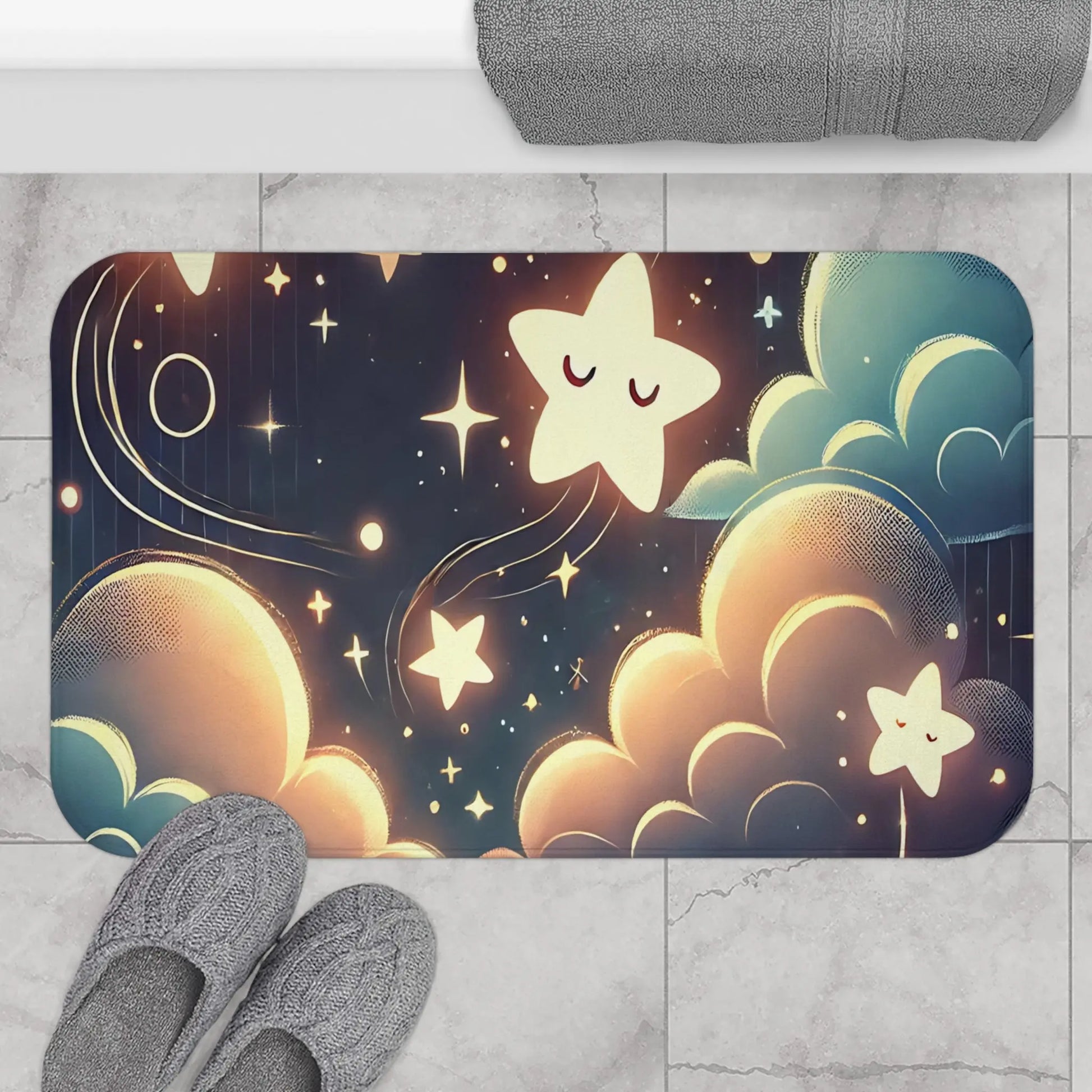 Whimsical Starry Clouds Bath Mat