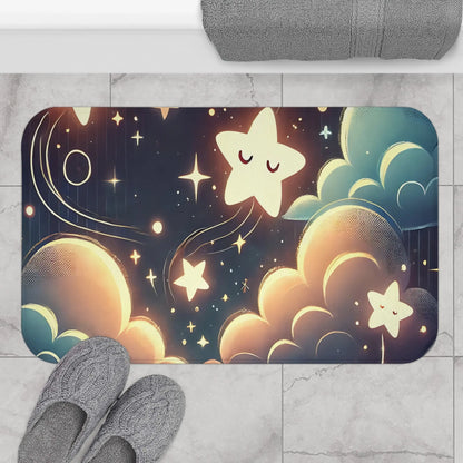 Whimsical Starry Clouds Bath Mat