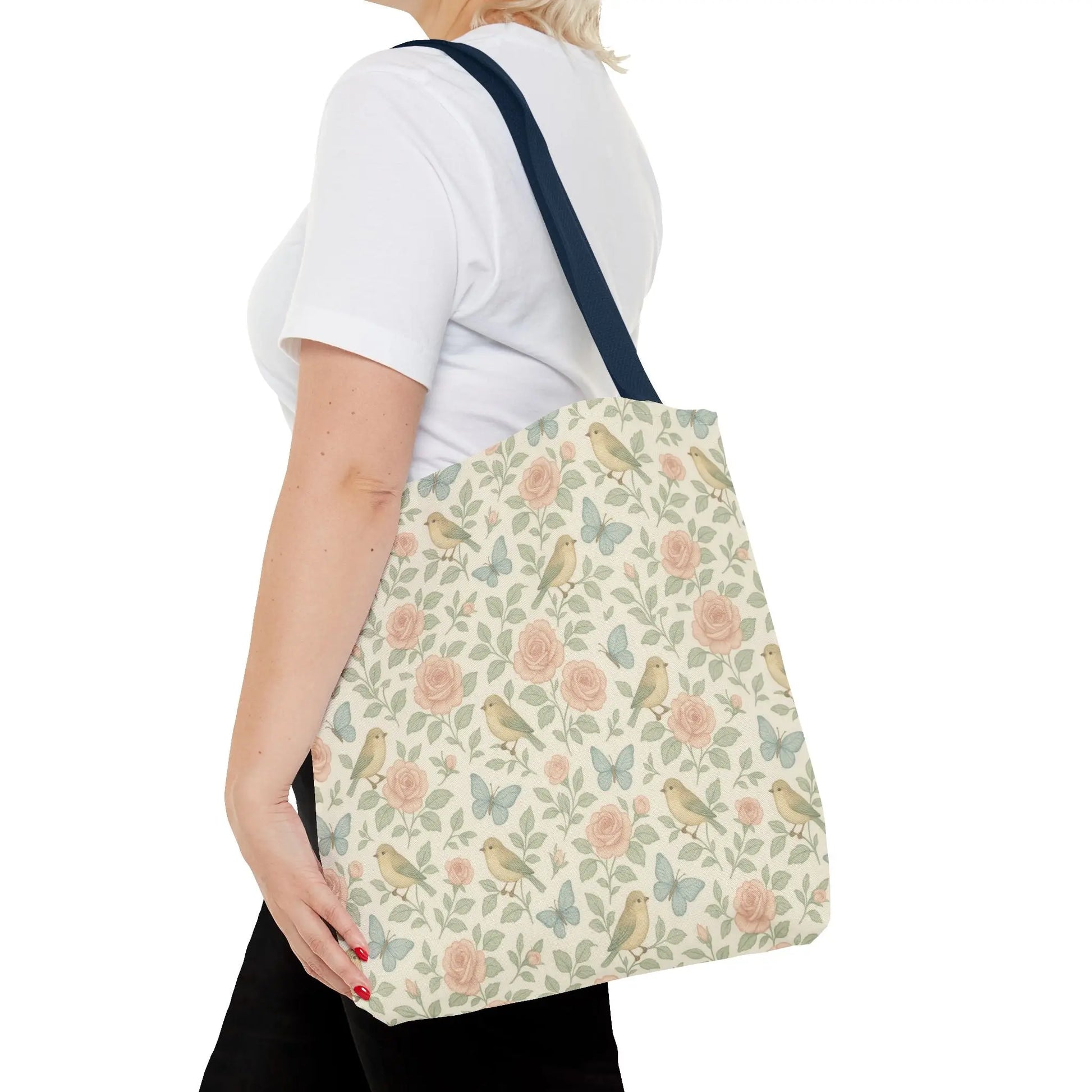 Vintage Rose and Bird Pattern Tote Bag