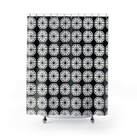 Japanese Shibori Shower Curtain - Black + White Tie-Dye Pattern, Boho Bathroom Decor, Artisan Style, Water Resistant
