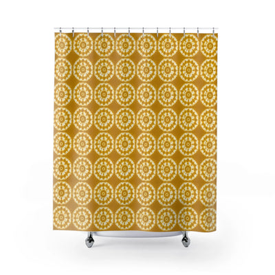 Japanese Shibori Shower Curtain - Mustard + White