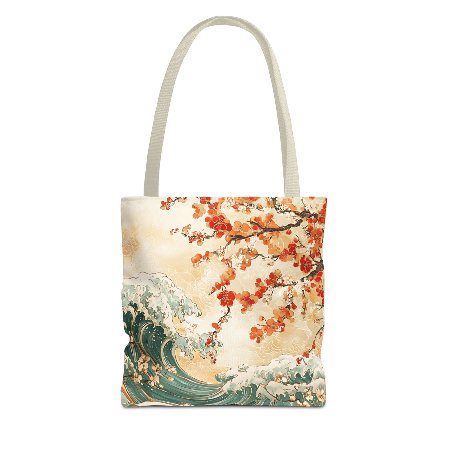 Japanese Cherry Blossom Tree and Water Wave Tote Bag