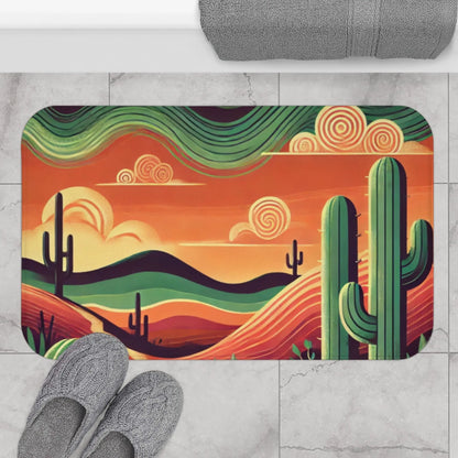 Desert Landscape Bath Mat with Cactus Patterns