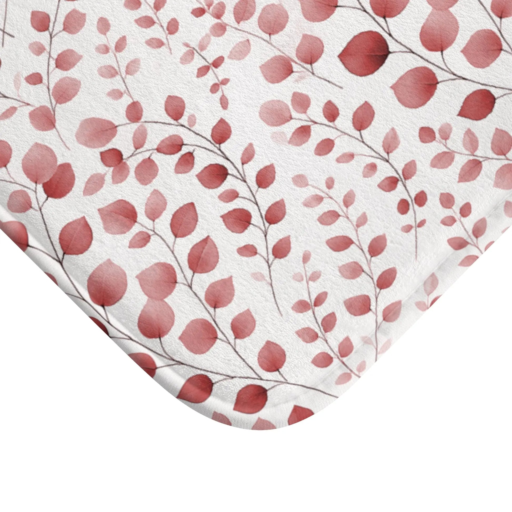 Red Botanical Print Bath Mat