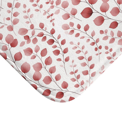 Red Botanical Print Bath Mat