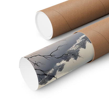 Cherry Blossom Mountain Art Poster
