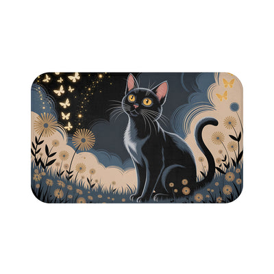 Art Nouveau Black Cat Botanical Bath Mat