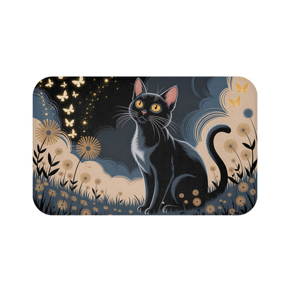 Art Nouveau Black Cat Botanical Bath Mat