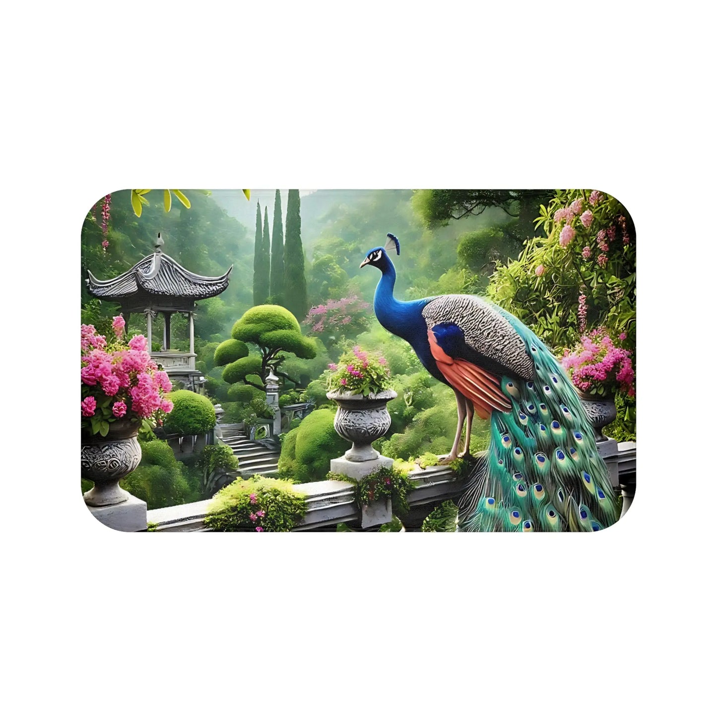Elegant Peacock Garden Bath Mat