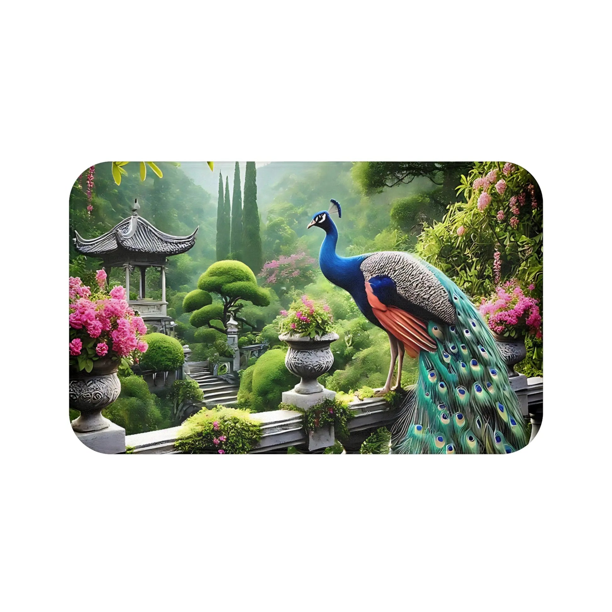 Elegant Peacock Garden Bath Mat