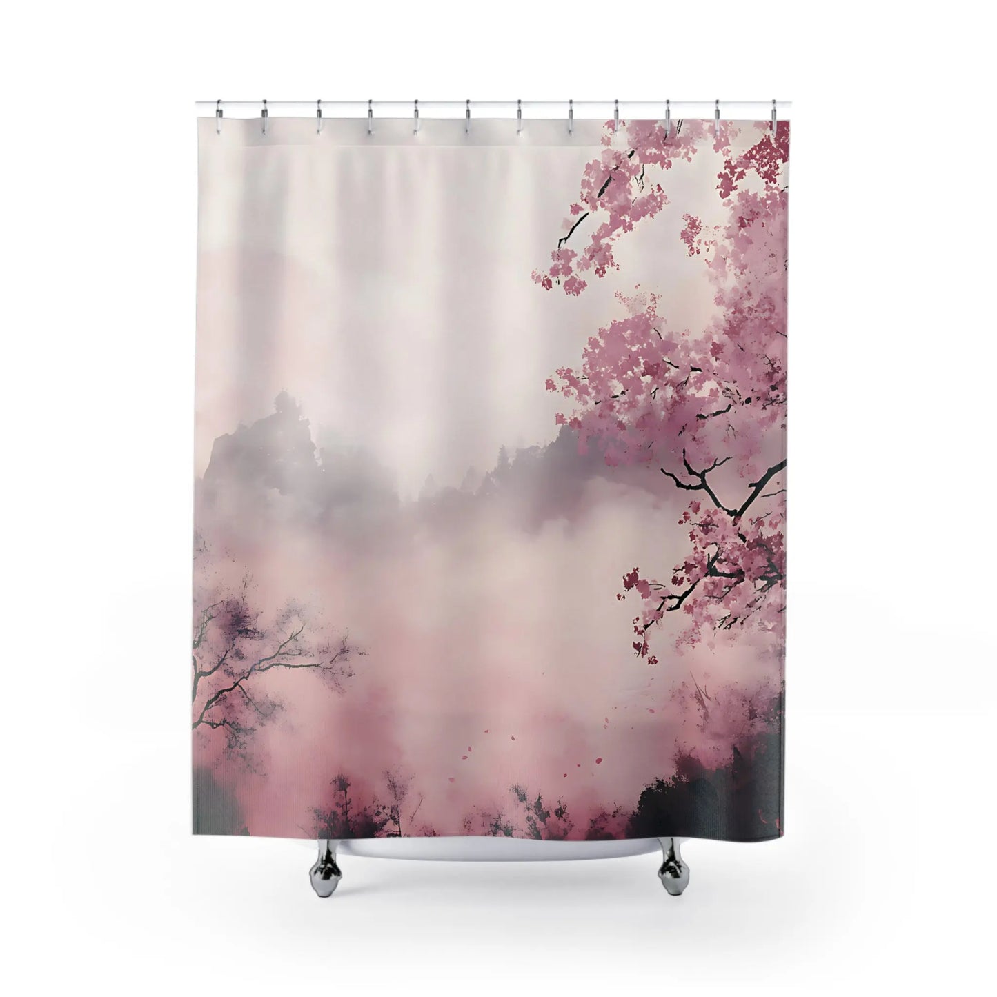 Misty Japanese Cherry Blossom Tree Shower Curtain