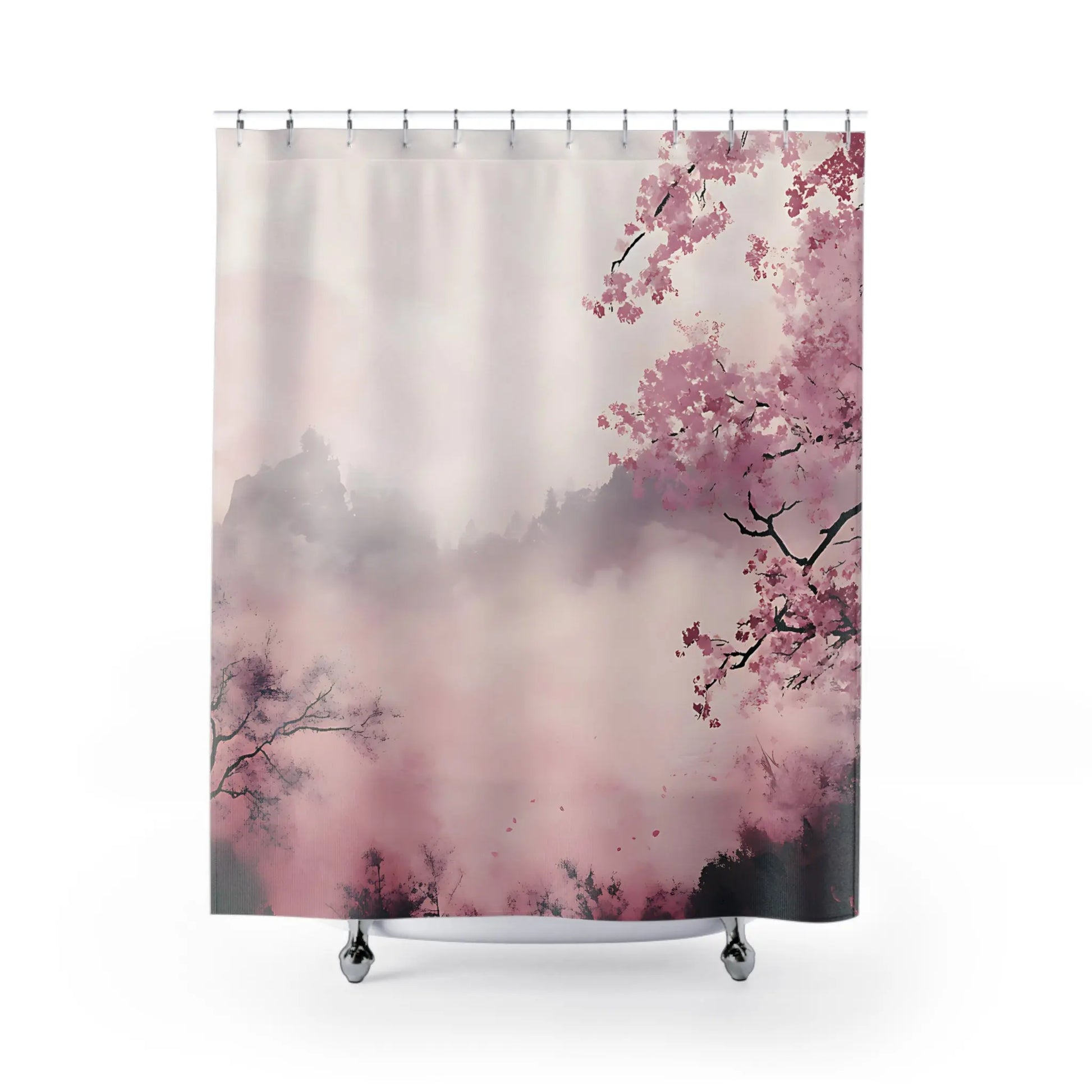 Misty Japanese Cherry Blossom Tree Shower Curtain
