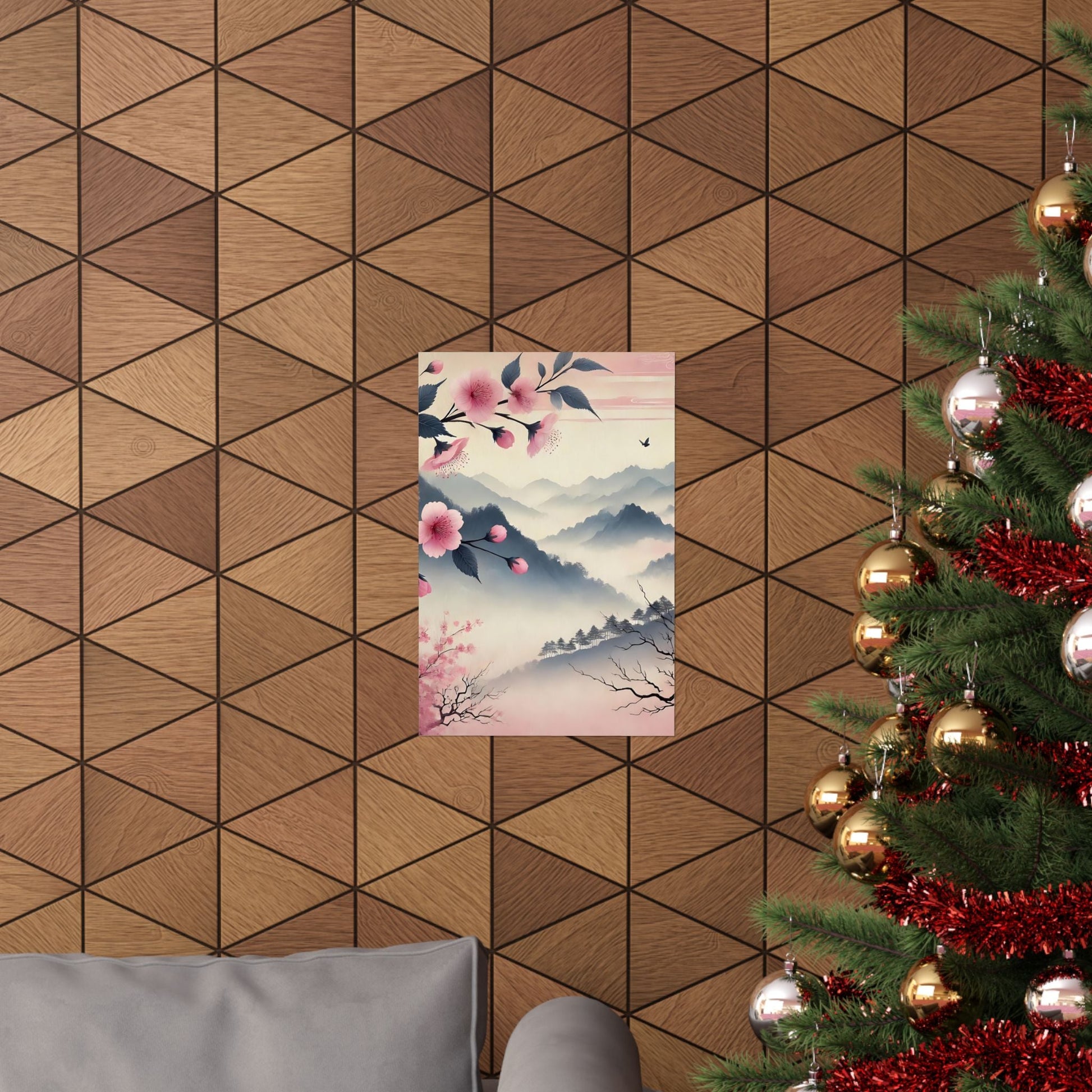 Cherry Blossom Mountain Art Poster