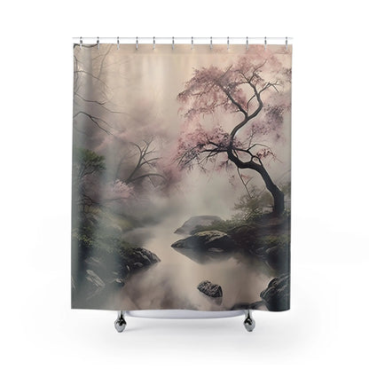 Elegant Misty Cherry Blossom Shower Curtain Tranquil Nature...