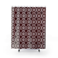 Japanese Shibori Shower Curtain - Burgundy + White Tie-Dye Pattern, Boho Bathroom Decor, Artisan Style, Water Resistant