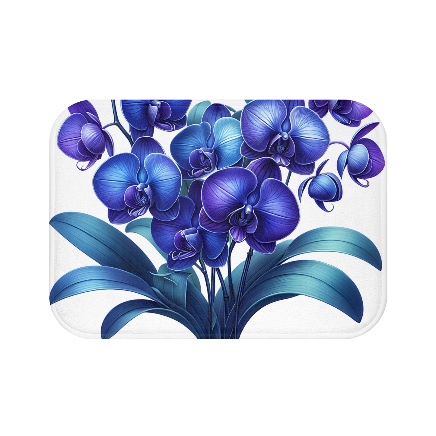Elegant Orchid Bath Mat with Vibrant Blue Floral Design